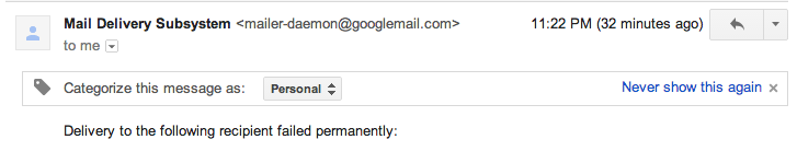 Bounce delivery failure