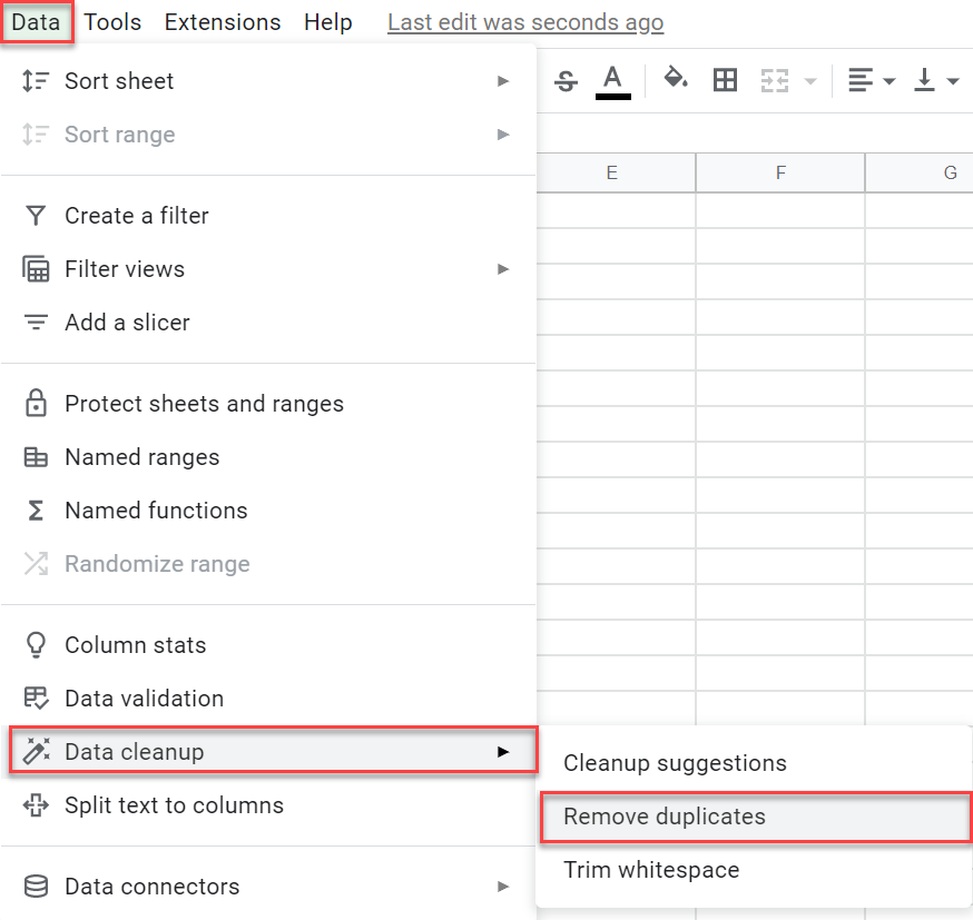 Data cleanup > Remove duplicates in the Data menu