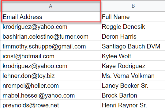 Email Address column in the contact list