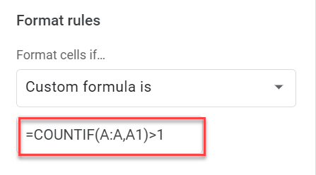Custom formula entered to flag duplicate email addresses
