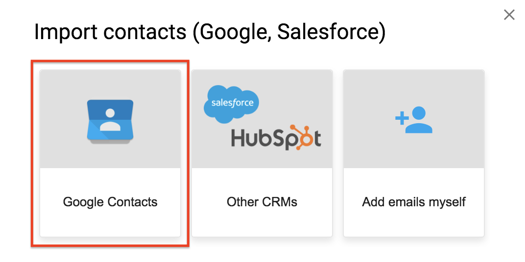 Google Contacts option in the Import contacts dialog