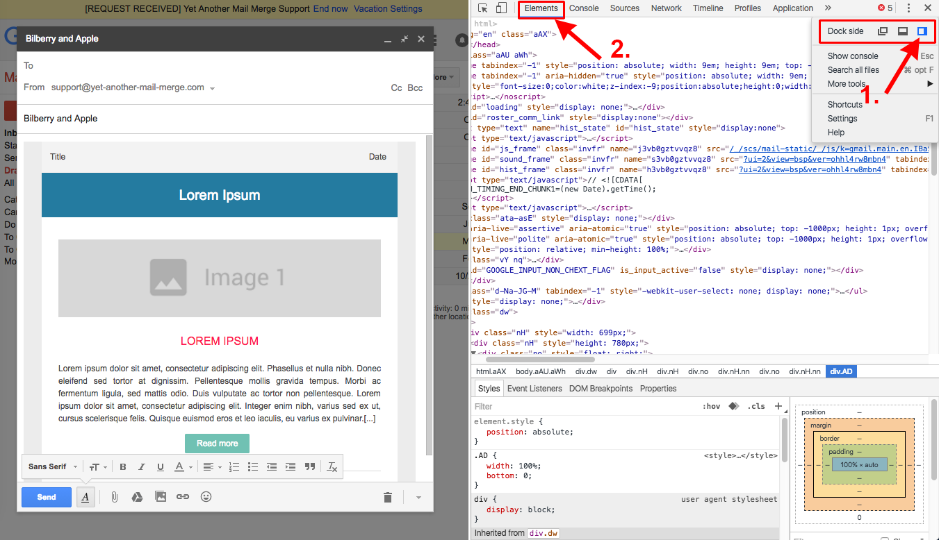 Open the browser developer tools on a Gmail draft