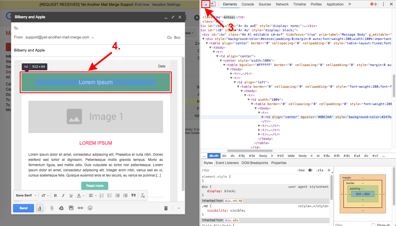 Inspect an element in the Gmail draft