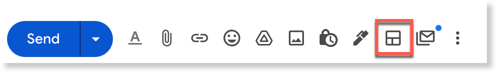 Layout icon highlighted in the Gmail compose toolbar