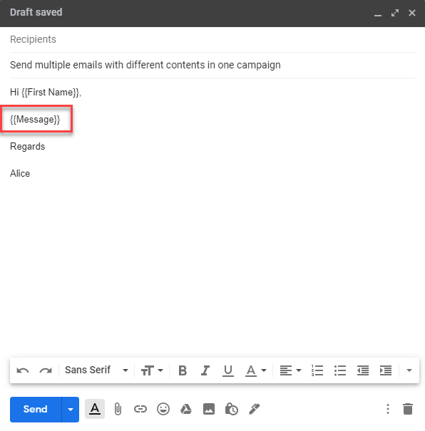 The Message marker in a Gmail draft