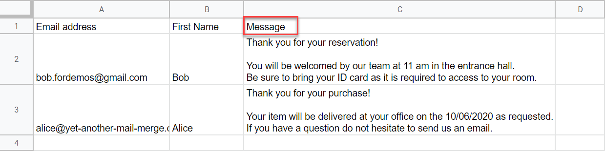 Different message versions in the content column