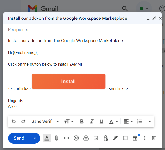Image between startlink and endlink markers in the Gmail draft
