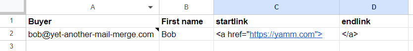 startlink and endlink columns holding the HTML anchor tag