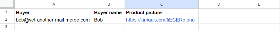 Product picture column with an image link for each row