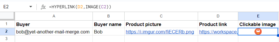 Clickable image column combining HYPERLINK and IMAGE formulas