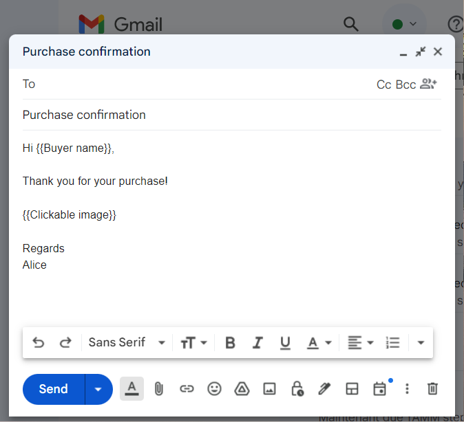 Clickable image marker inserted in the Gmail draft body