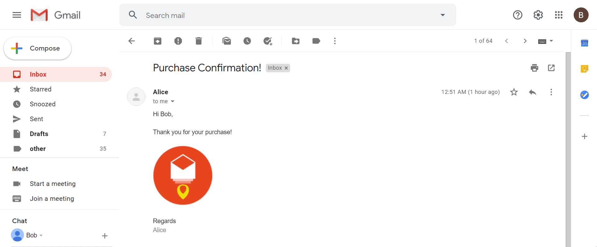 Received email with a clickable product image