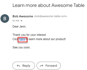 Received email with the personalized link labeled here