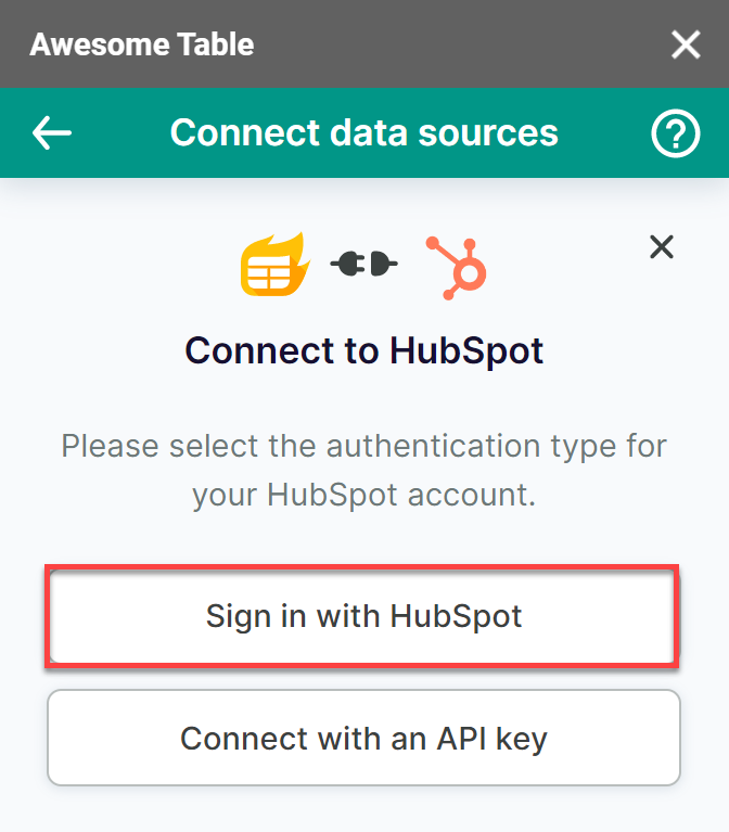 Awesome table connector sign in to HubSpot