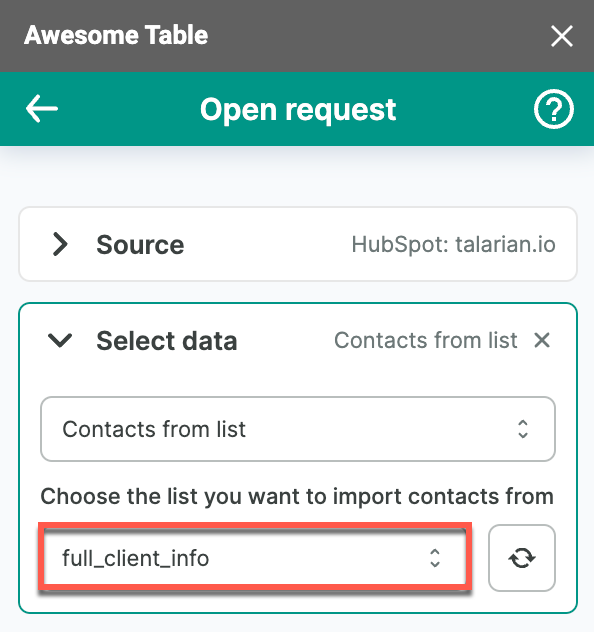 HubSpot list selected for contact import