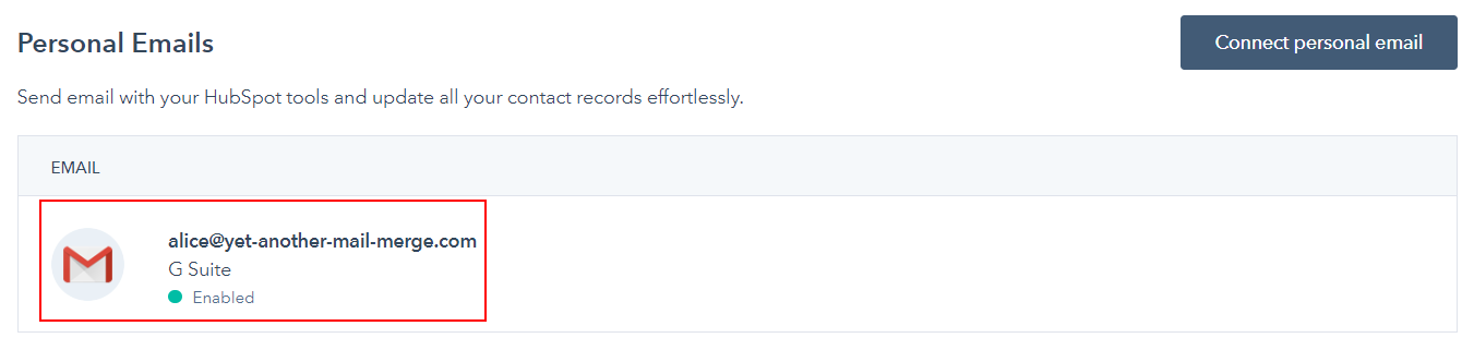 Gmail inbox linked to the HubSpot account