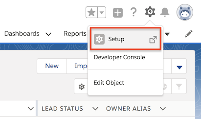 Setup in the Salesforce top-right corner menu
