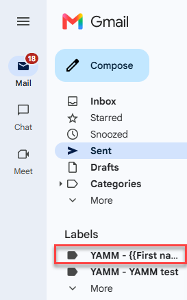 Campaign label highlighted in the Gmail sidebar