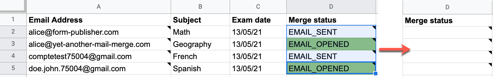 Every status deleted from the Merge status column, leaving it empty