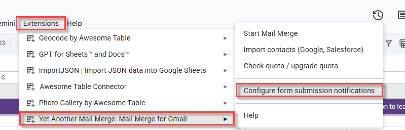Configure form submission notifications in the Extensions menu