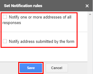 Set Notification rules sidebar with both notification options unchecked, before clicking Save