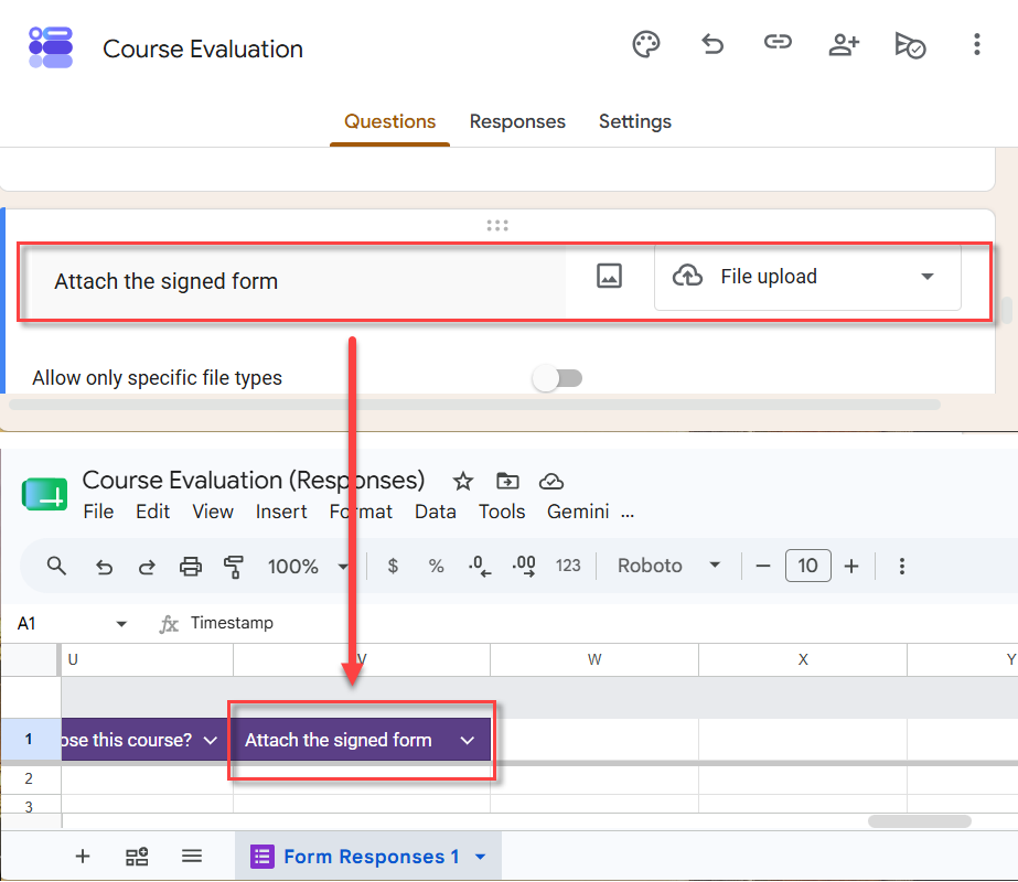 The column header is the form question