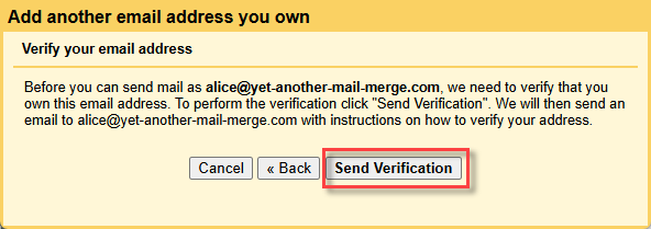 Verify your email address step with the Send Verification button