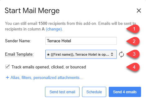 All the mail merge options in the Start Mail Merge window