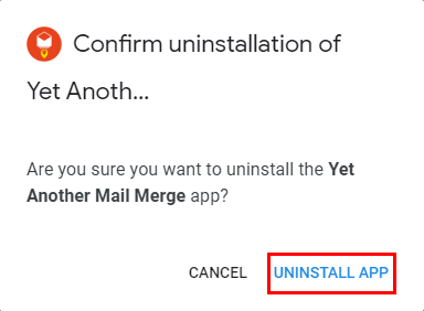 Confirm uninstallation pop-up with the Cancel and Uninstall app buttons
