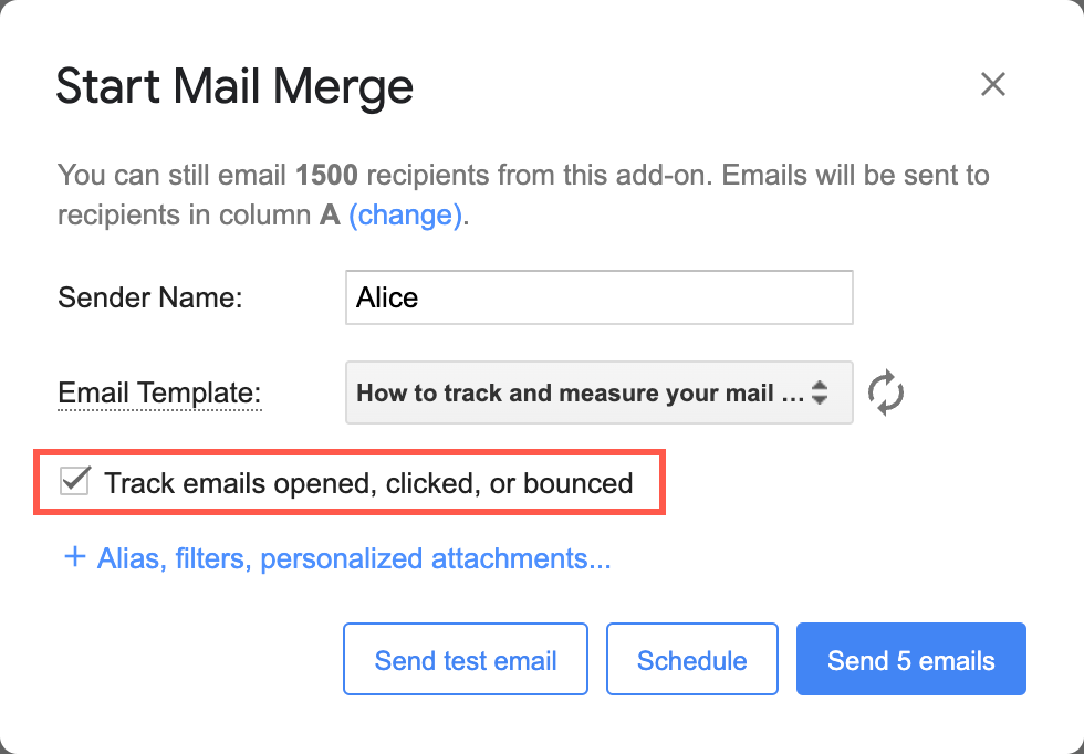 YAMM start your mail merge