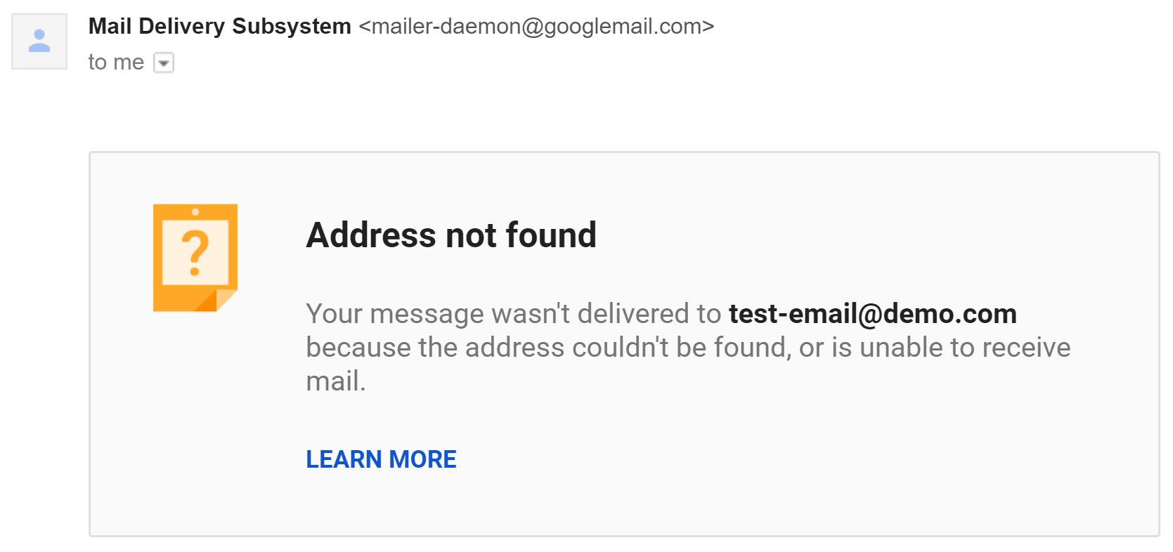 Address not found bounce notification in Gmail