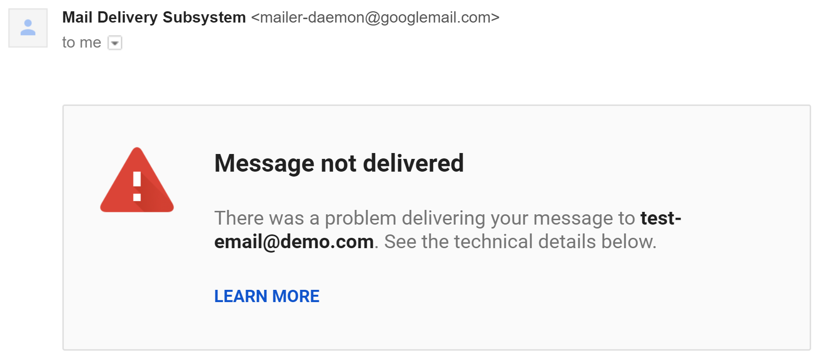 Message not delivered bounce notification in Gmail