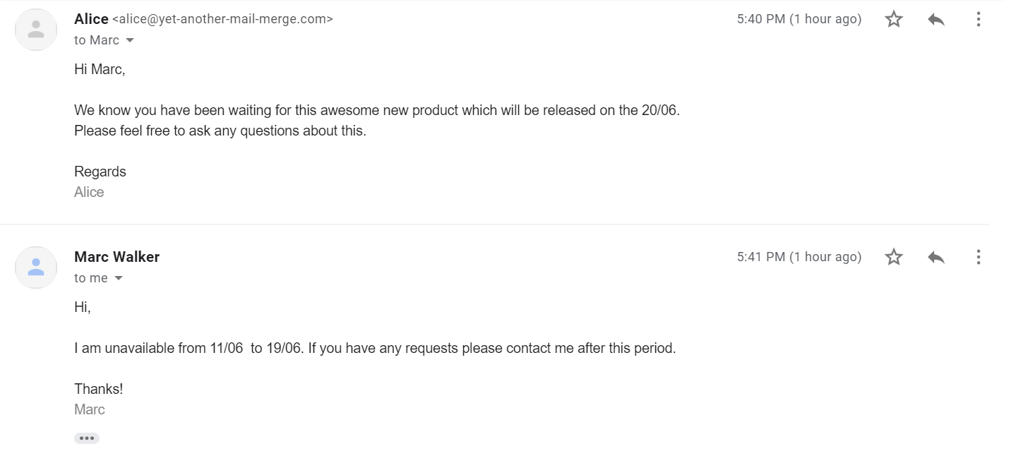 Out-of-office automatic reply in the same conversation thread