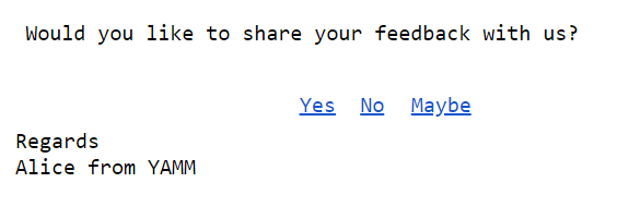 One-question form inserted in an email with YAMM Polls