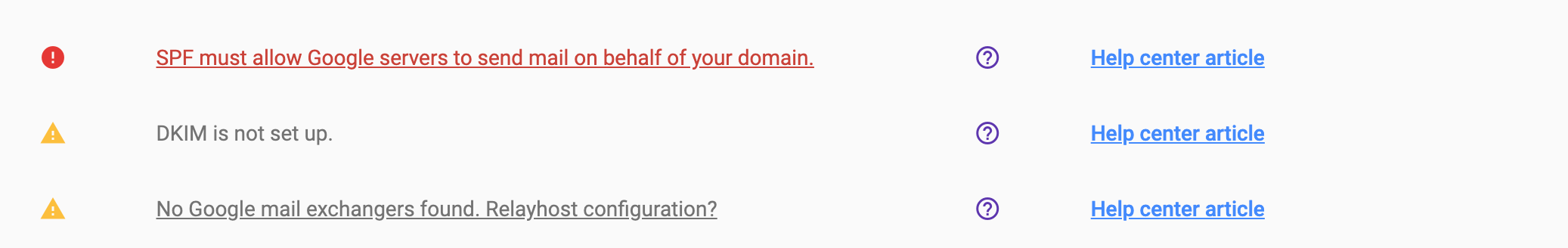 DKIM and DMARC configuration checked with the Google check-mx tool