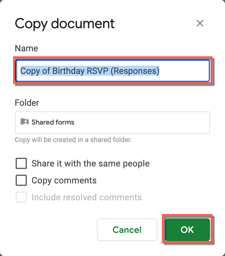 Copy responses sheet name and copy