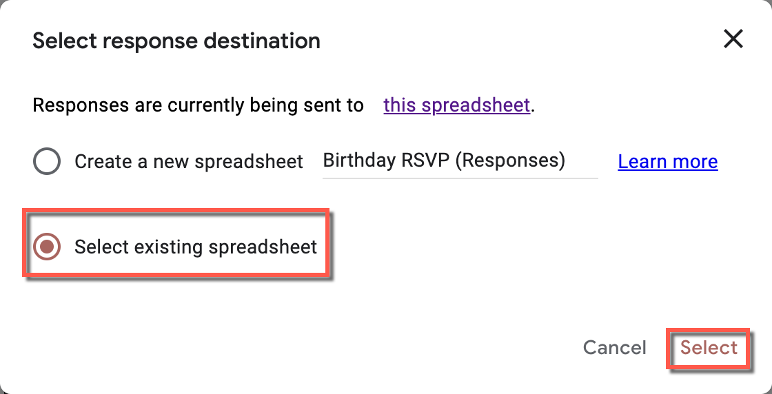 Copy responses sheet file select existing