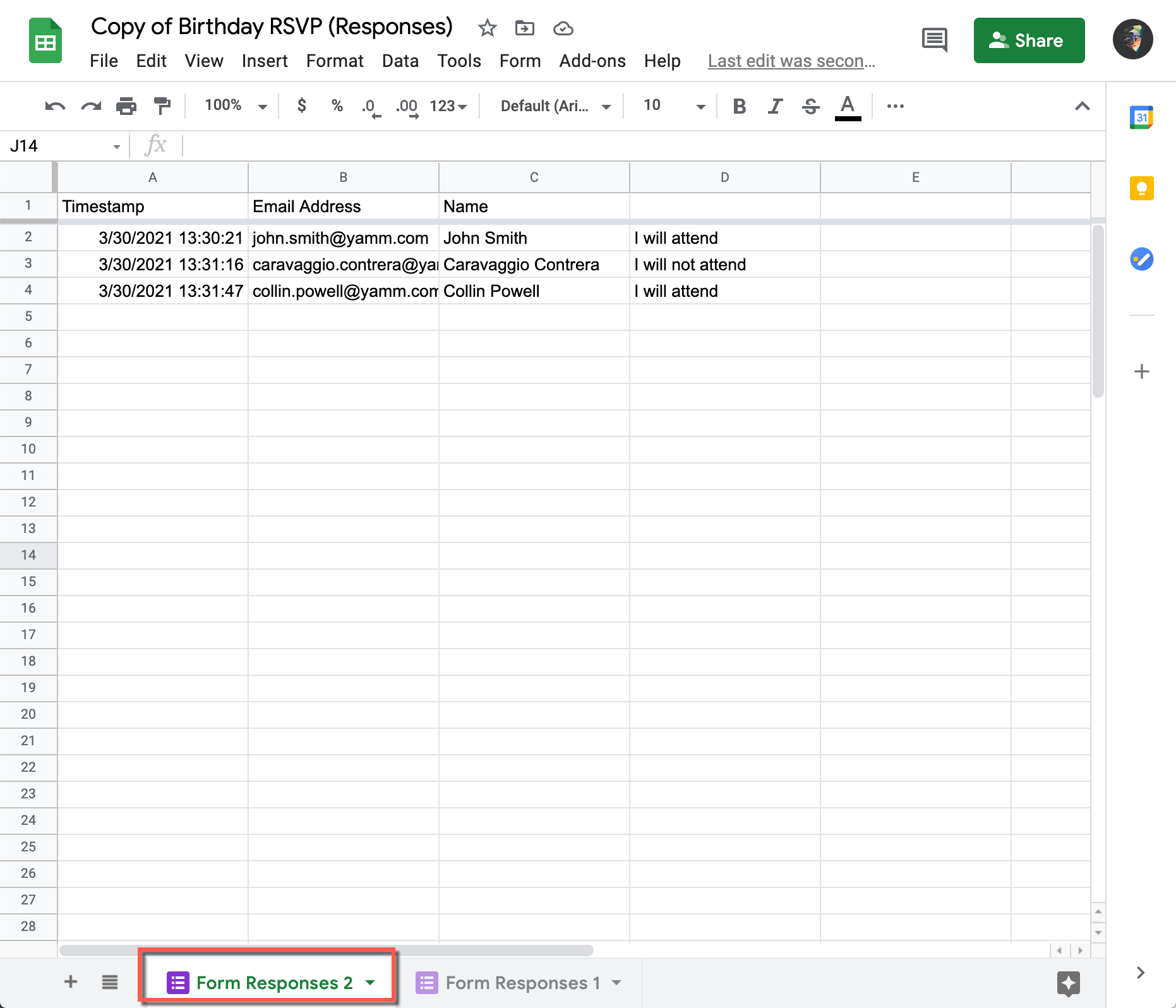 Link copied sheet result