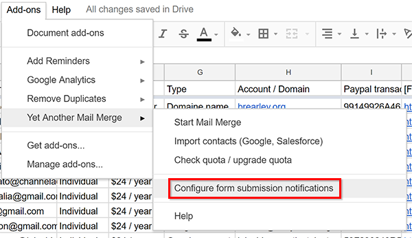 Configure form submission notifications shown instead of Start Mail Merge