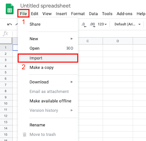 Import spreadsheet