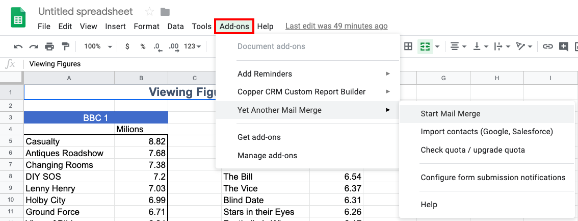 Add-ons menu visible