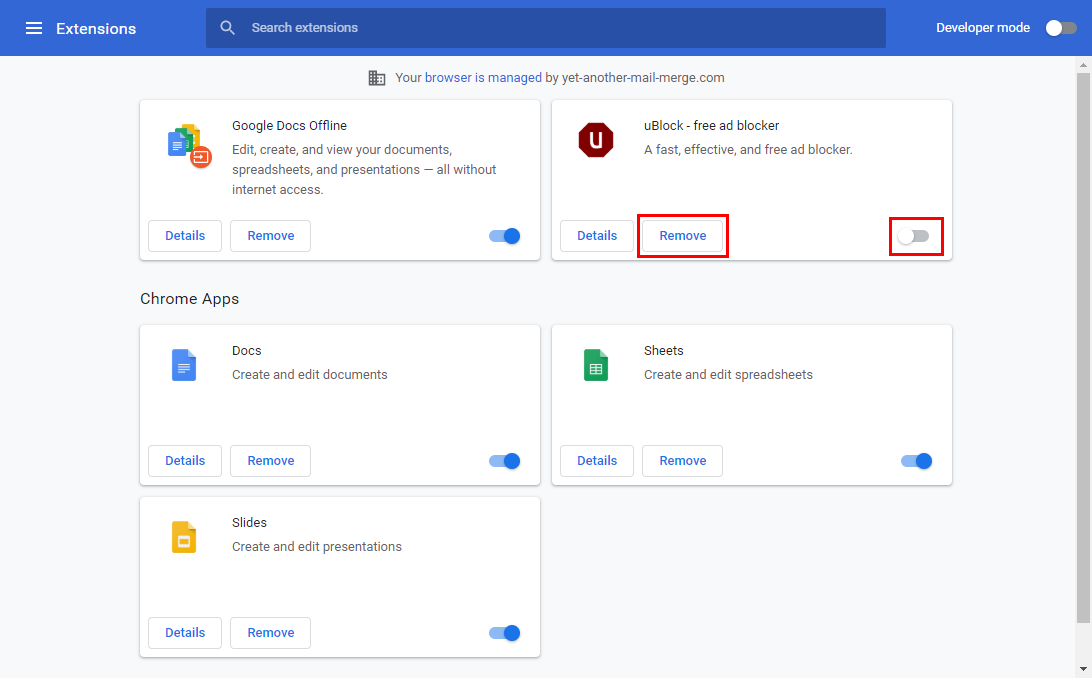 Browser extension being disabled or removed