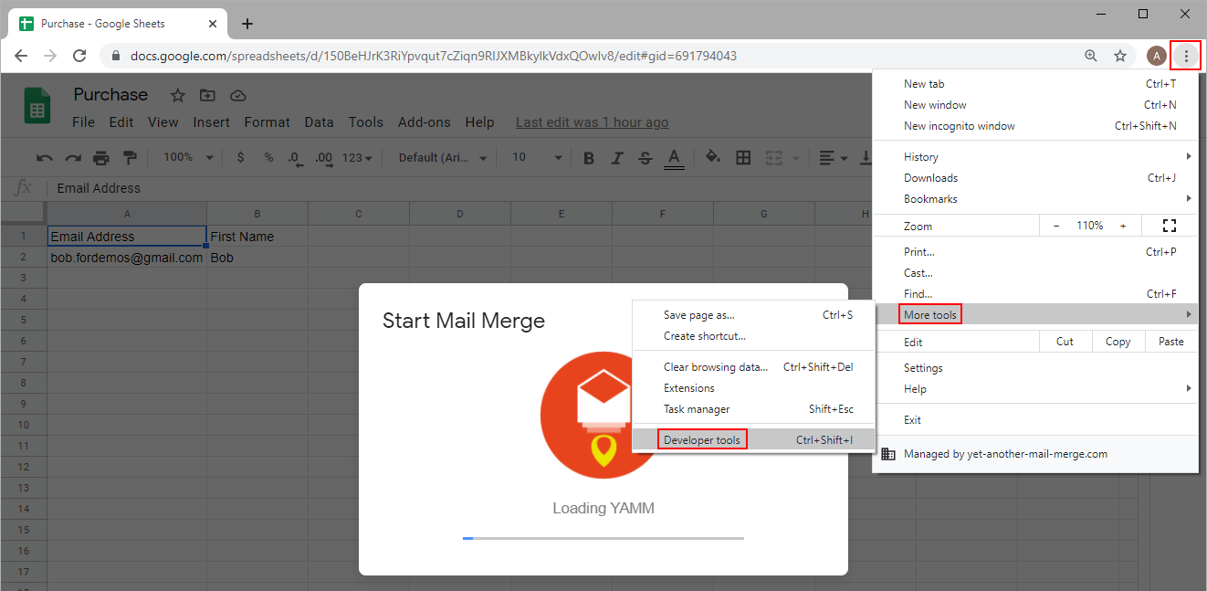 Developer Tools under More Tools in the Chrome menu