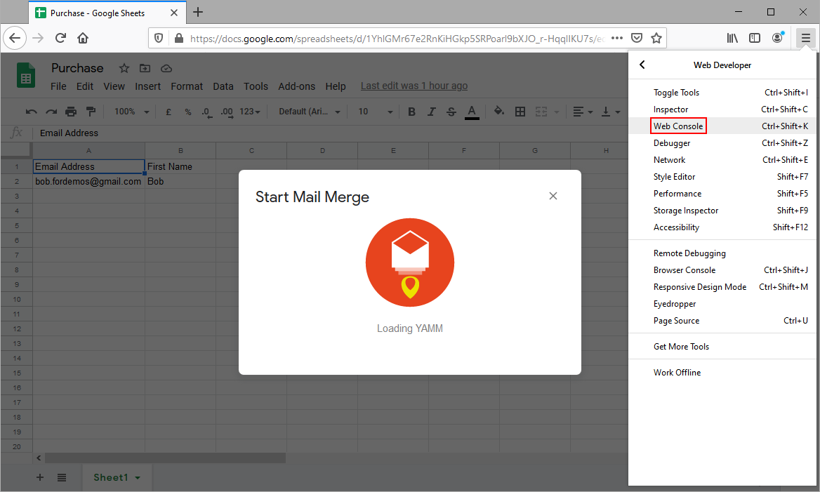 Web Console under Web Developer in the Firefox menu