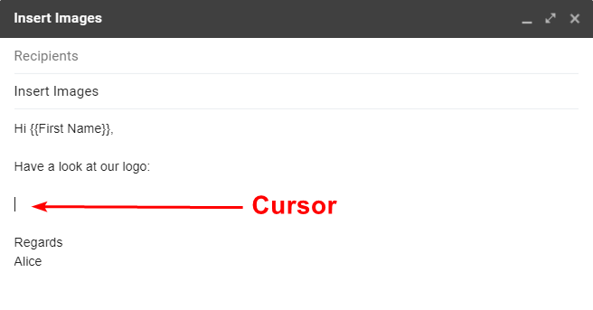 Cursor placed in a Gmail draft where the image goes