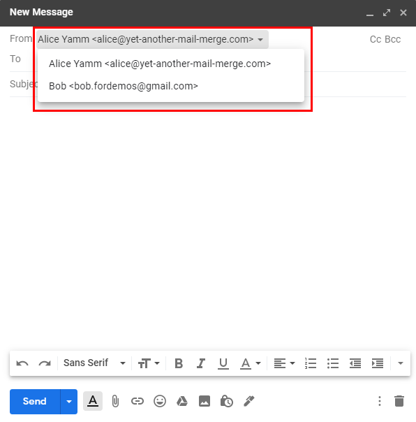 From field of a Gmail draft set to the default address rather than the alias