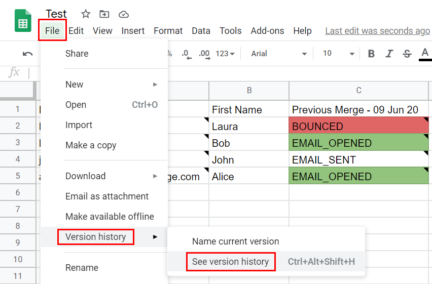 See version history under File and Version history