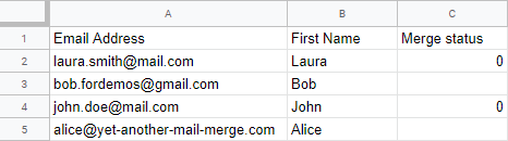 Spreadsheet rows before sending