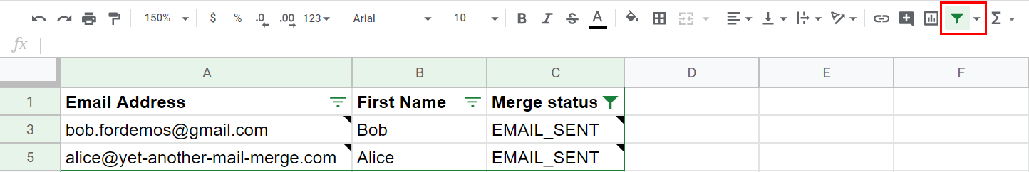 Filter button in the spreadsheet toolbar used to turn off the filter view