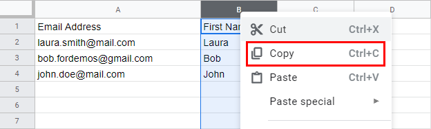 Formula column selected and copied